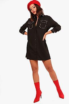 Boohoo Effy Studded Shirt Dress