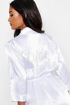 Boohoo Diamante 'bride To Be' Satin Robe