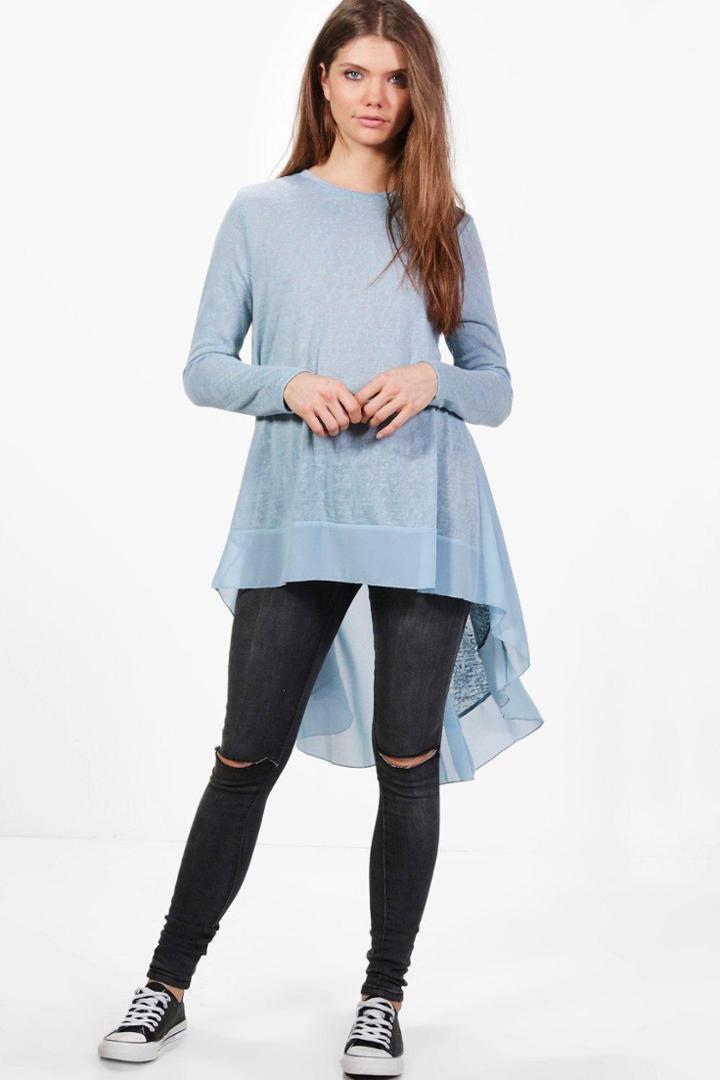 Boohoo Erin Woven Hem Jumper Blue