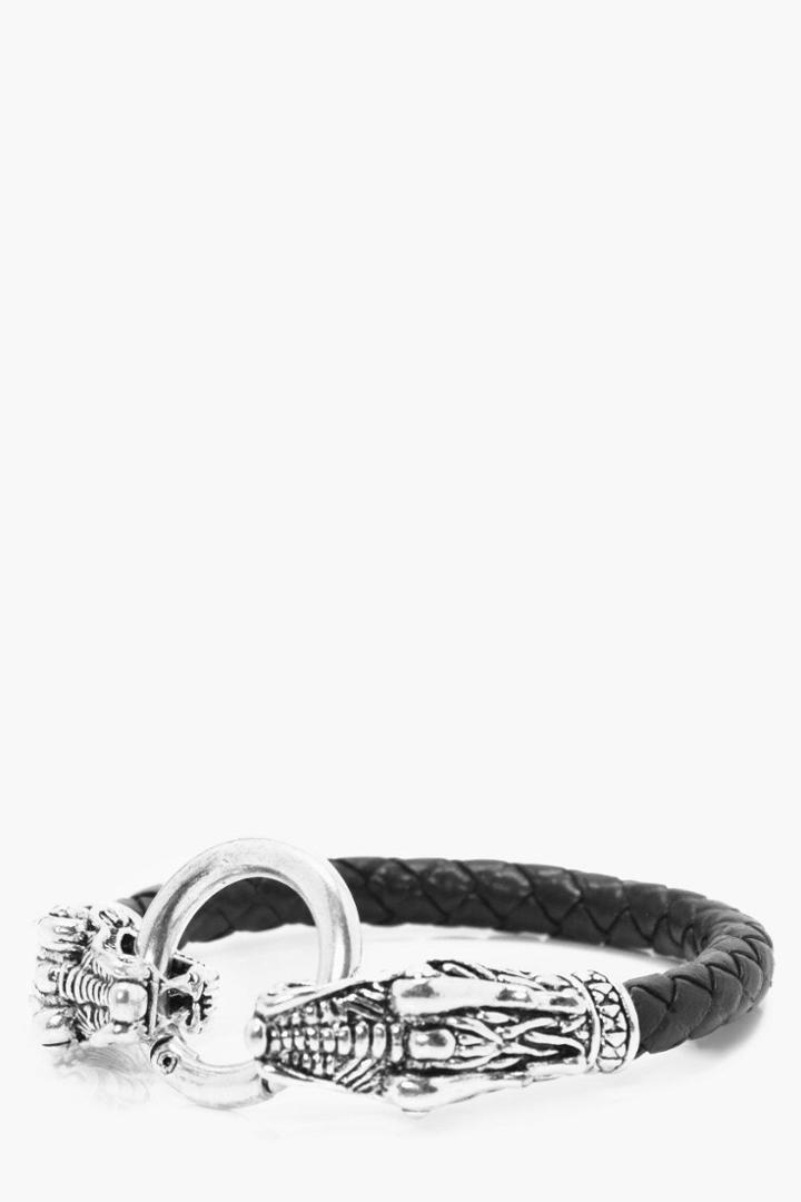 Boohoo O Ring Detail Plait Bracelet Black