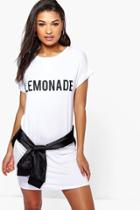 Boohoo Lottie Lemonade Print Cap Sleeve Shift Dress White