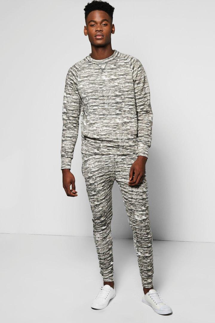 Boohoo Skinny Fit Camo Sweat Tracksuit Grey