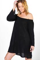 Boohoo Sophie Bardot Bell Sleeve Swing Knitted Dress Black