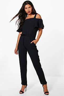 Boohoo Bonnie D-ring Shoulder Tie Jumpsuits