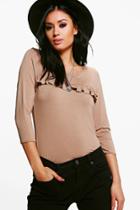 Boohoo Florence Frill Front Top Smoke