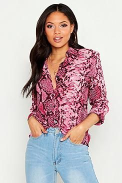 Boohoo Tall Snake Print Woven Shirt