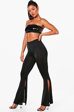 Boohoo Ella Slinky Split Side Flare Trouser