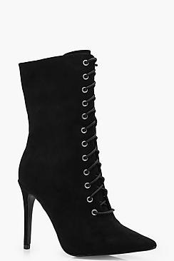 Boohoo Rhia Lace Up Pointed Toe Shoe Boots