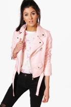 Boohoo Maria Crop Leather Look Biker Jacket Blush