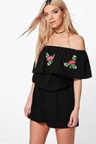 Boohoo Emily Embroidered Off The Shoulder Playsuit