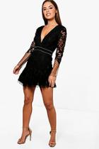 Boohoo Petite Jade Cord Lace Peplum Hem Bodycon Dress