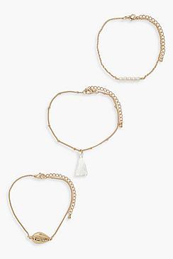Boohoo Tassel & Shell Bracelet Pack