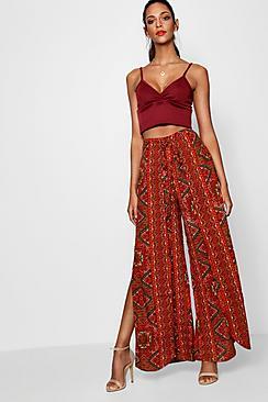 Boohoo Molly Split Front Bohemian Wide Leg Trouser
