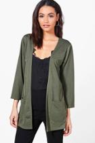 Boohoo Julia Crepe Kimono With Pockets Khaki