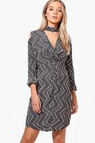 Boohoo Isolde Choker Wrap Shirt Dress