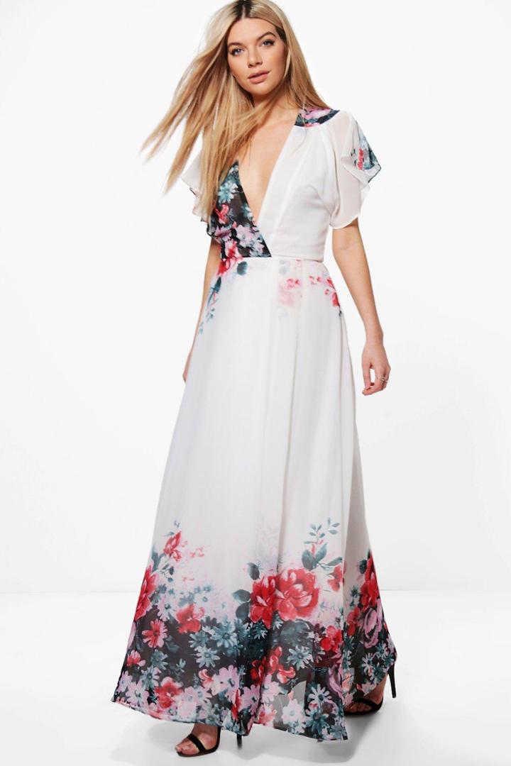 Boohoo Boutique Eva Border Print Kimono Maxi Dress Multi