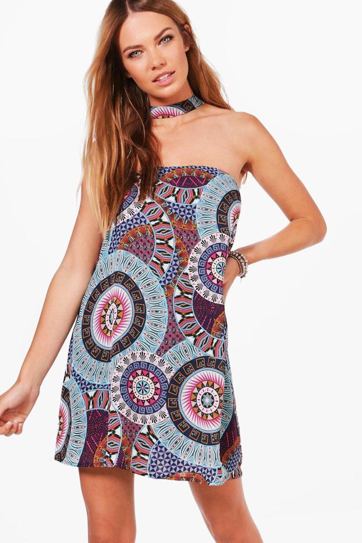 Boohoo Julia Tribal Print Shift Dress Multi