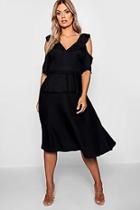 Boohoo Plus Amy Double Frill Cold Shoulder Midi Dress