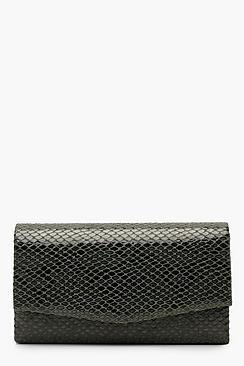 Boohoo Faux Python Snake Structured Clutch