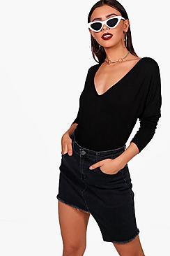 Boohoo Petite Aimee Slouchy V Neck Long Sleeve Top