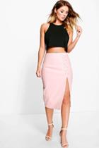 Boohoo Carmel Lace Up Split Leather Look Midi Skirt Blush
