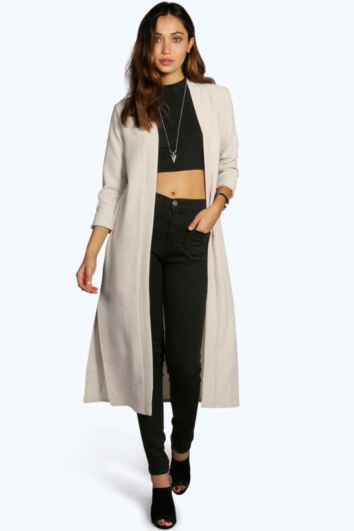 Boohoo Isabella Turn Up Cuff Duster Stone