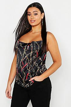 Boohoo Plus Chain Print Cowl Satin Cami