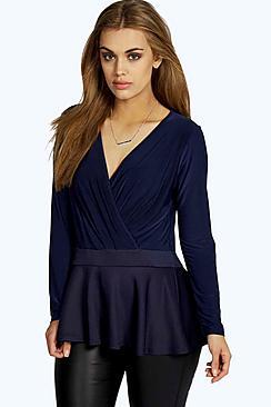 Boohoo Plus Violet Wrap Over Peplum Top