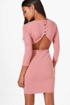 Boohoo Kendra Curved Back Button Bodycon Dress Rose
