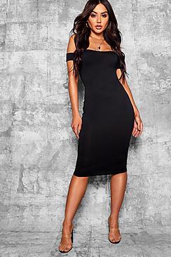 Boohoo Jessica Off The Shoulder Curved Neckline Midi Dress