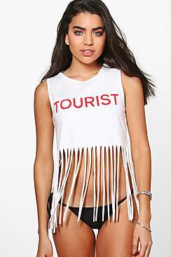 Boohoo Lucy Tourist Fringed Beach Tee