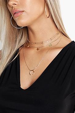 Boohoo Plus Moon Pendant Layered Choker