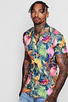 Boohoo Muscle Fit Tropical Short Sleeve Revere Shirt Co-ord