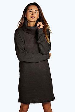 Boohoo Zoe Cowl Neck Soft Knit Jumper Dress