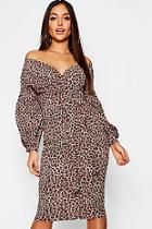 Boohoo Leopard Print Off The Shoulder Midi Dress