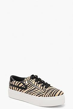 Boohoo Zebra Zip Side Platform Trainers
