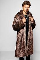 Boohoo Longline Faux Fur Overcoat In Brown