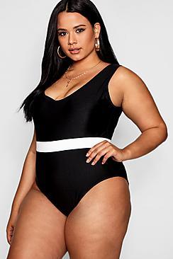 Boohoo Plus Kat High Rise Elastic Waist Band Swimsuit