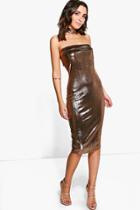 Boohoo Emmeline Choker Metallic Bandeau Midi Dress Bronze