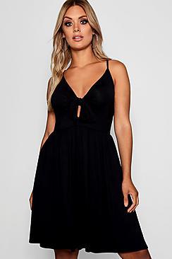 Boohoo Plus Strappy Knot Front Swing Dress
