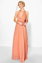 Boohoo Sidra Chiffon Pleated Plunge Maxi Dress Apricot