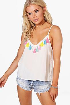 Boohoo Holly Neon Tassel Trim Cami