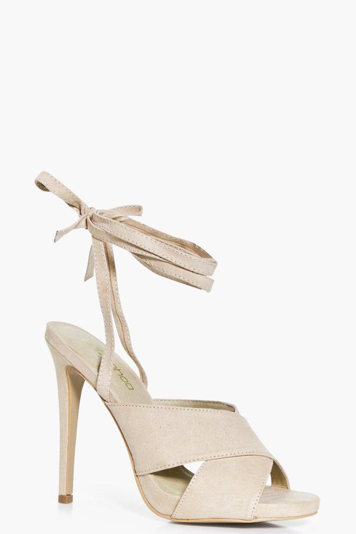 Boohoo Amy Cross Front Wrap Strap Stiletto Heel Nude