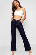 Boohoo High Waist Contrast Stitch Straight Leg Jeans