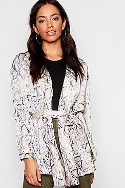 Boohoo Satin Snake Print Wrap Blouse