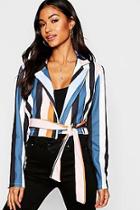 Boohoo Woven Stripe Tie Belt Blouse