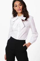 Boohoo Keira Tie Neck Shirt Cream