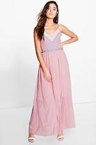 Boohoo Laura Colour Block Embellished Waist Maxi Dress