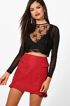 Boohoo Charlotte Ruffle Detail Woven Mini Skirt