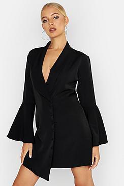 Boohoo Flared Sleeve Button Front Blazer Dress